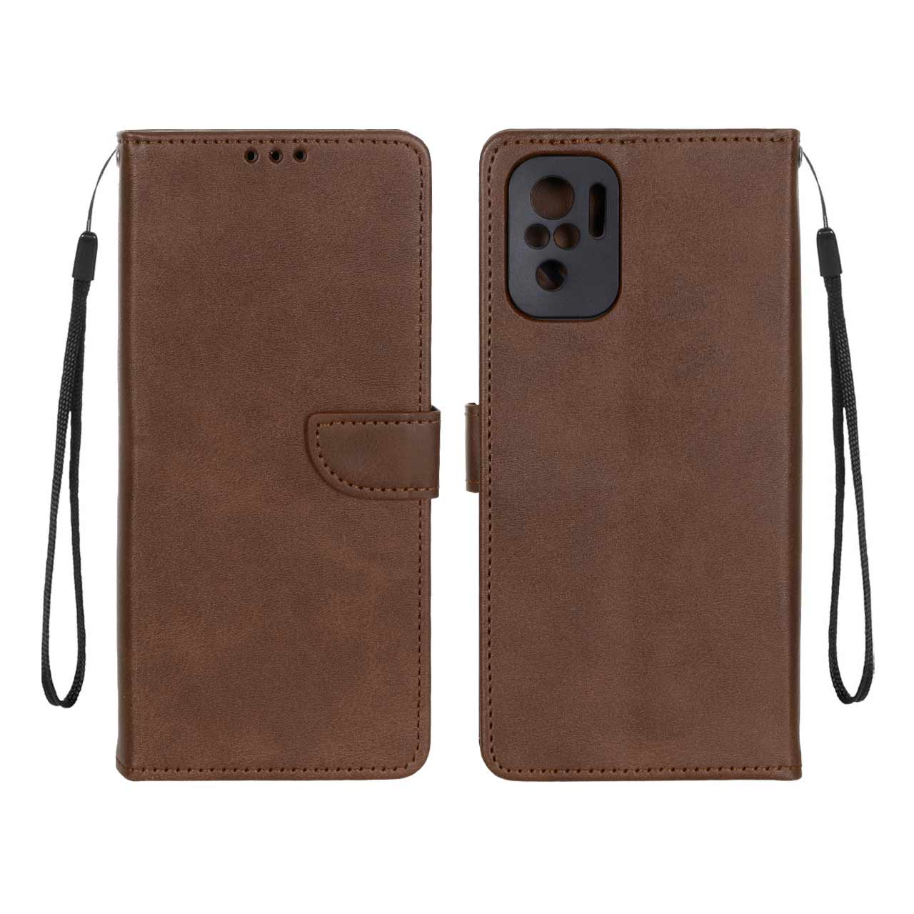 کیف چرمی موبایل مگنتی محافظ لنزدار Xiaomi Redmi Note 10 4G / Redmi Note 10S / Poco M5S - قهوه ای